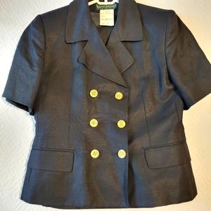 Harve benard black linen women's size 8 short-sleeved 2 piece suit